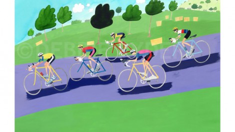 Watercolour and gouache - Cycling