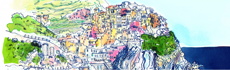prints italy, coast, travel, cinqueterre, tourism, pen, inks, watercolour