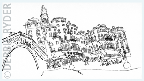 Exhibition work, pen and ink - Venice - Rialto Bridge